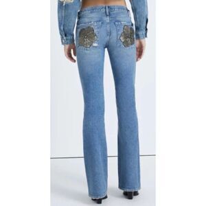 7 For All Mankind Blue Original Boot Beaded Flowers Denim Jeans 25 New